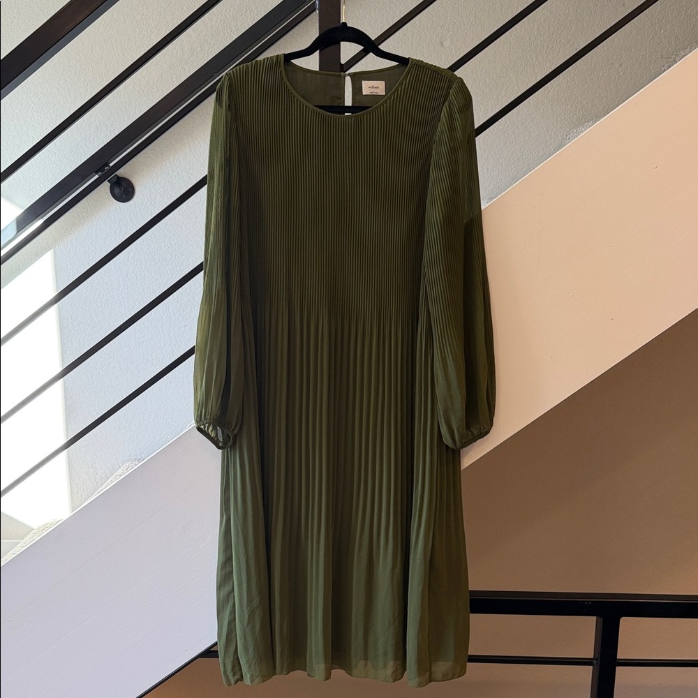 Aritzia Elegant Green Pleated Dress
